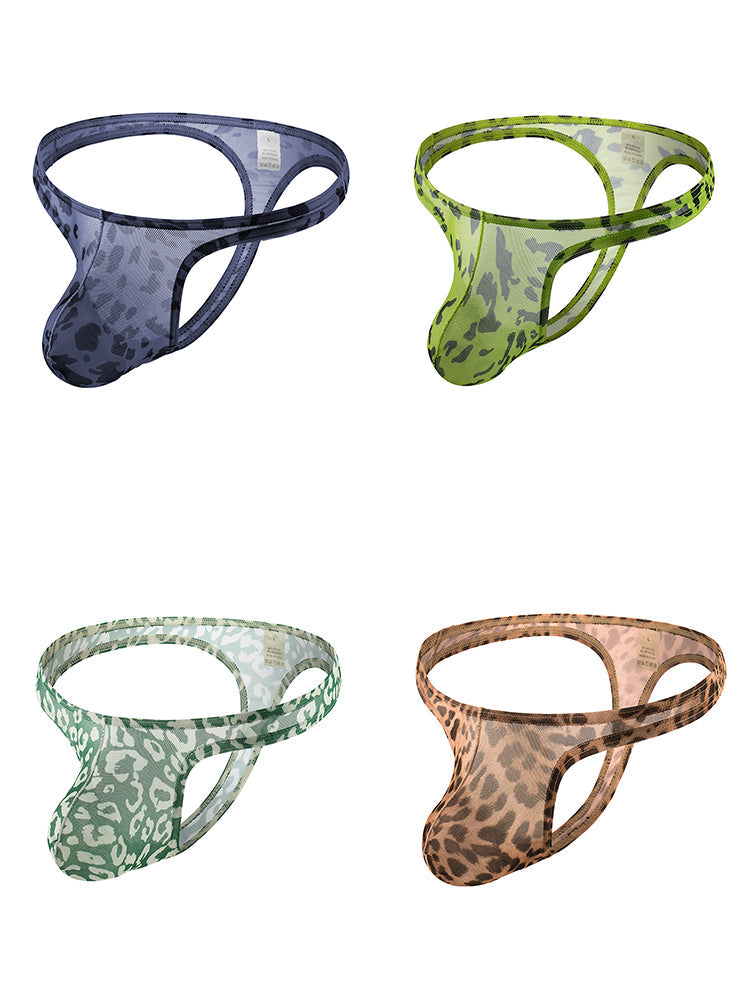 4 Pack Leopard Print See-through Mesh Thongs | dmunderwear detail image 2