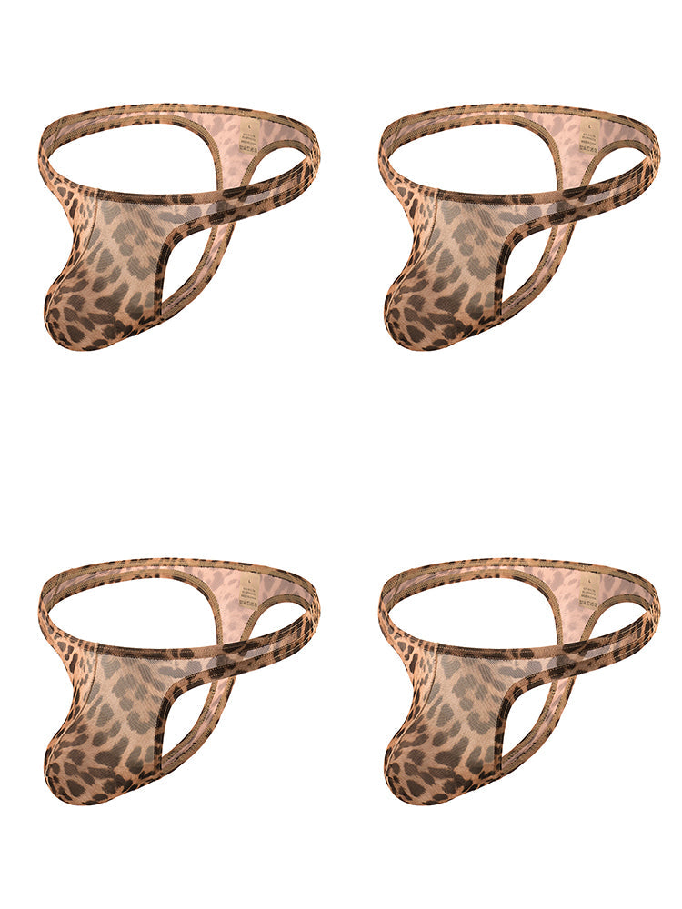 4 Pack Leopard Print See-through Mesh Thongs | dmunderwear detail image 20