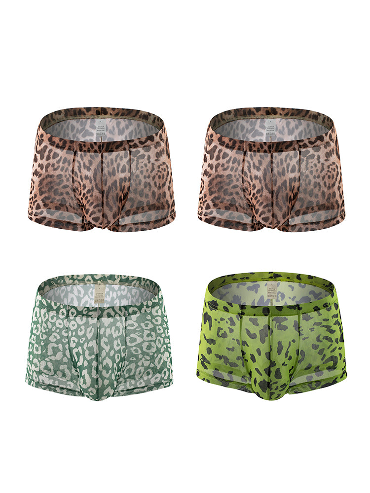 4 Pack Leopard Print See-through Mesh Trunks | dmunderwear detail image 14