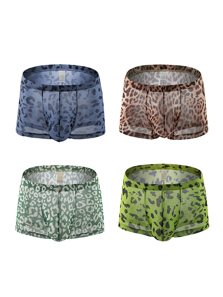 4 Pack Leopard Print See-through Mesh Trunks | dmunderwear detail image 2