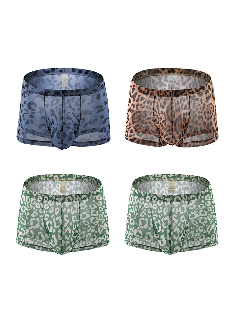 4 Pack Leopard Print See-through Mesh Trunks | dmunderwear detail image 20