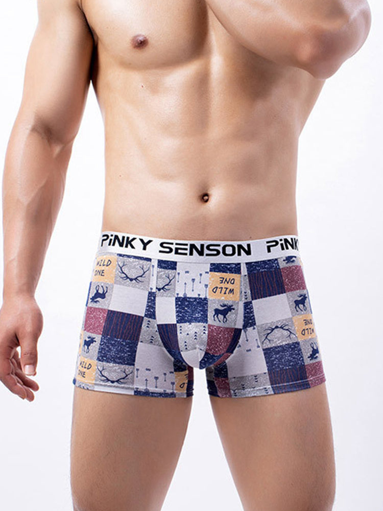 4 Pack Men's Checkered Pattern Cotton Trunks | dmunderwear