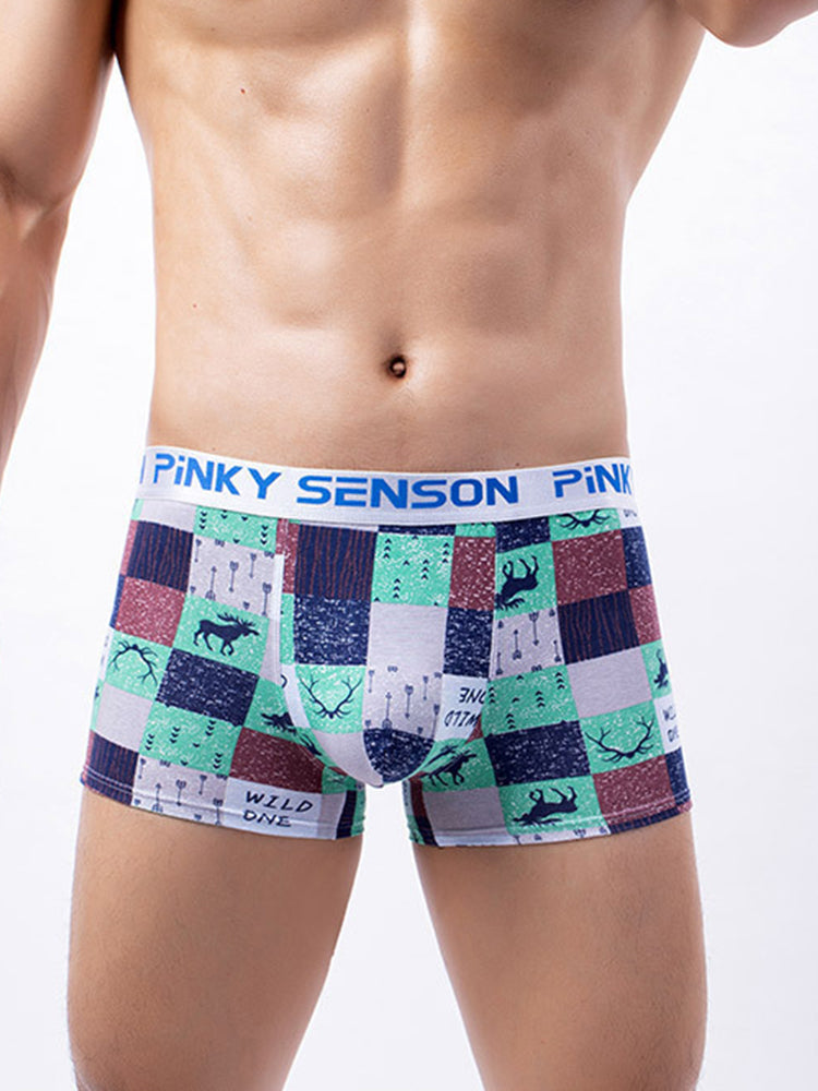 4 Pack Men's Checkered Pattern Cotton Trunks | dmunderwear detail image 10