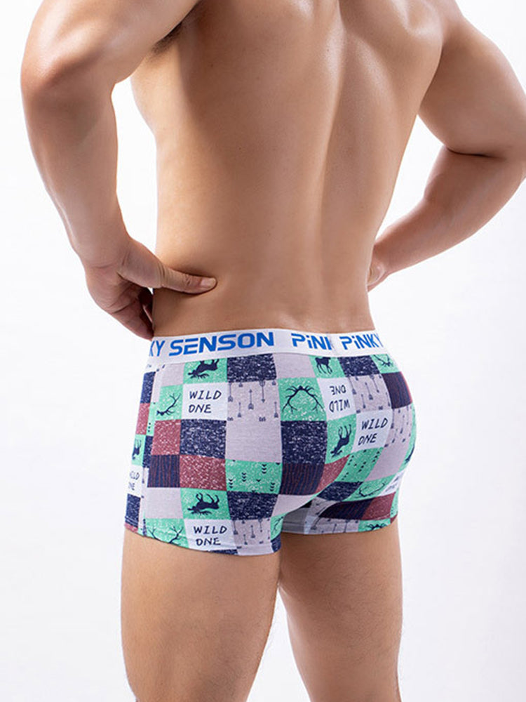 4 Pack Men's Checkered Pattern Cotton Trunks | dmunderwear detail image 12