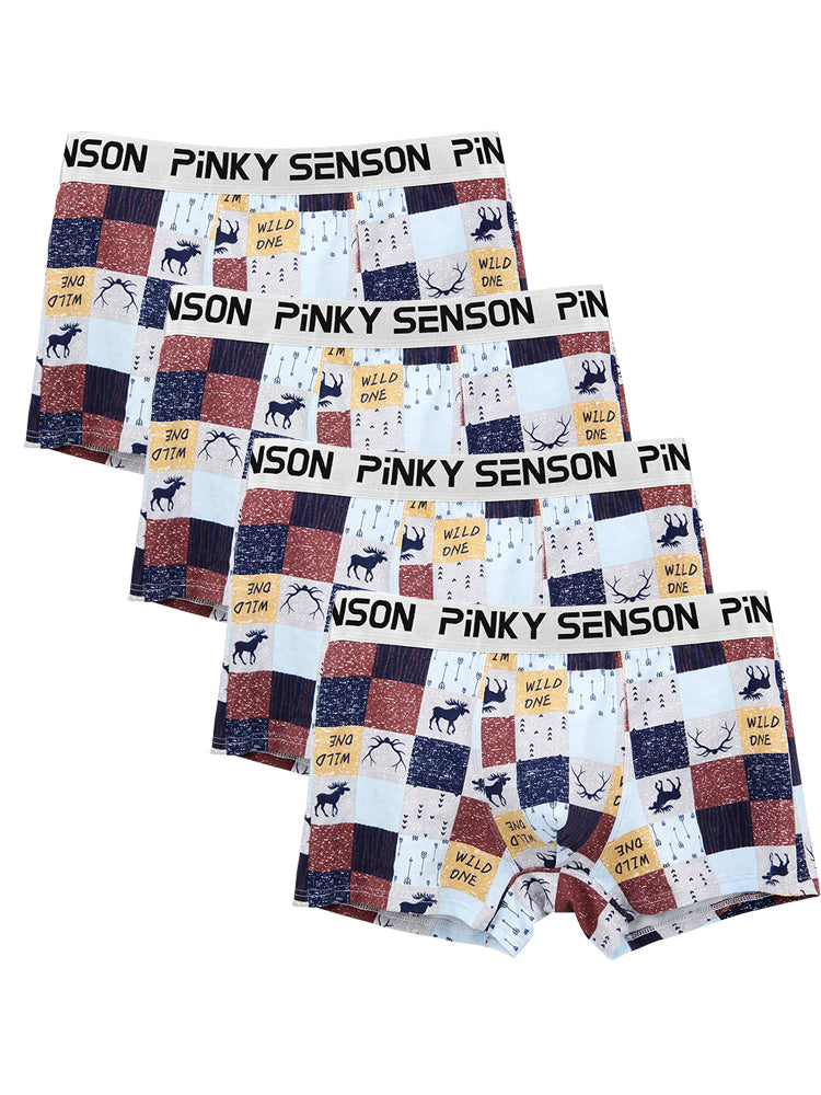 4 Pack Men's Checkered Pattern Cotton Trunks | dmunderwear detail image 14