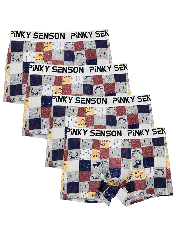 4 Pack Men's Checkered Pattern Cotton Trunks | dmunderwear detail image 8