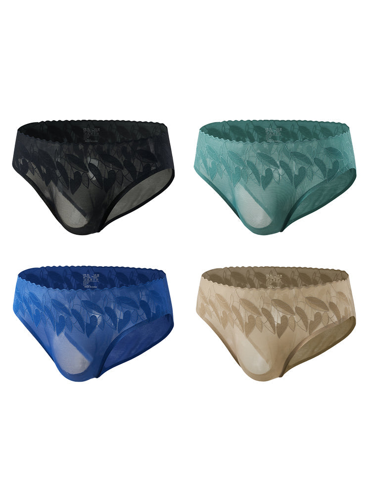 4 Pack Men's 3D Pouch & Seamless Lace Accent Comfort Briefs | dmunderwear detail image 2