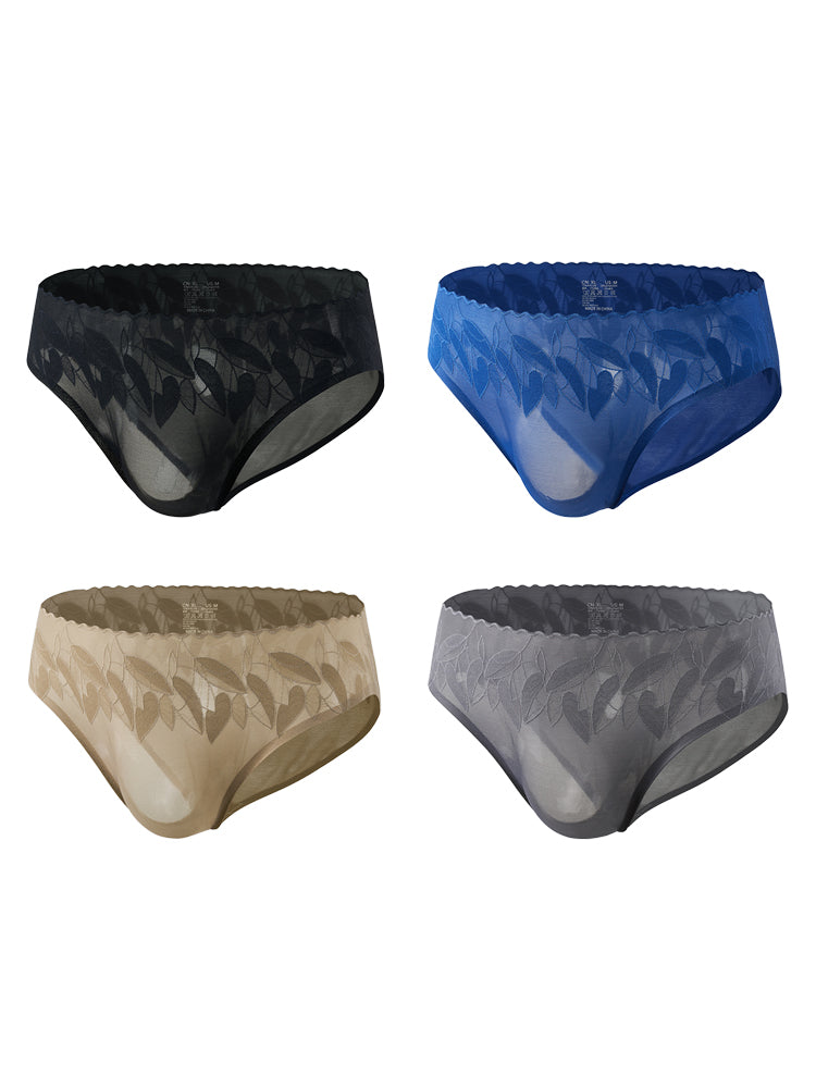4 Pack Men's 3D Pouch & Seamless Lace Accent Comfort Briefs | dmunderwear detail image 20