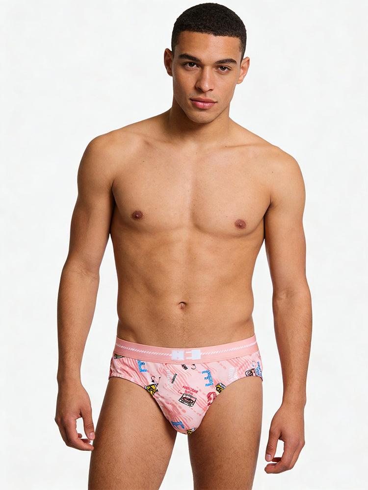 4 Pack Men's Antibacterial Cotton Breathable with Trendy Print Briefs | dmunderwear