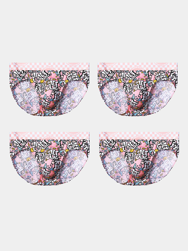 4 Pack Men's Antibacterial Cotton Breathable with Trendy Print Briefs | dmunderwear detail image 16