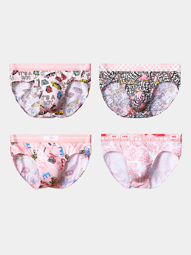4 Pack Men's Antibacterial Cotton Breathable with Trendy Print Briefs | dmunderwear detail image 2