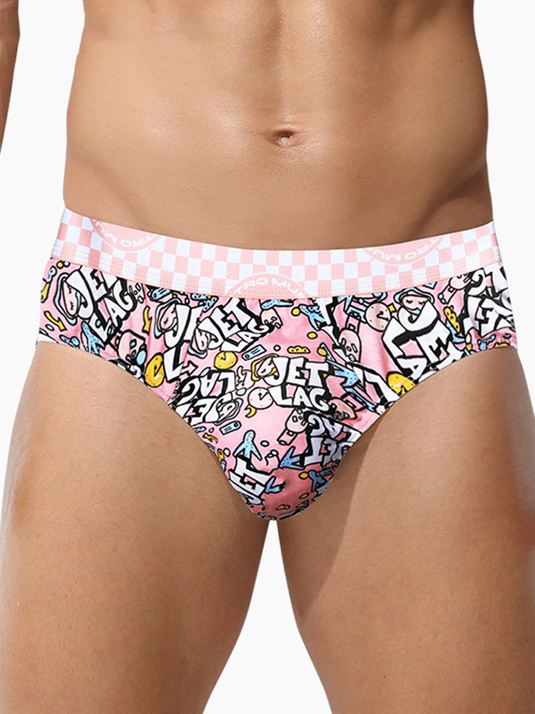 4 Pack Men's Antibacterial Cotton Breathable with Trendy Print Briefs | dmunderwear detail image 5