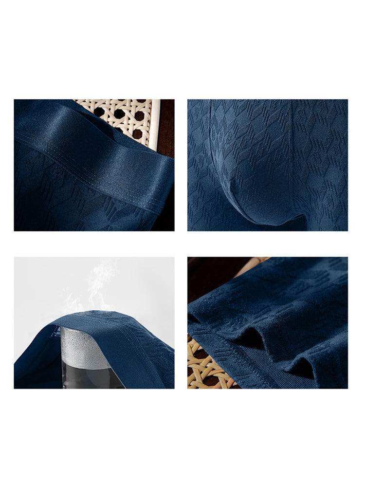 4 Pack Men's Antibacterial Cotton Jacquard Breathable Solid Color Trunks | dmunderwear detail image 10