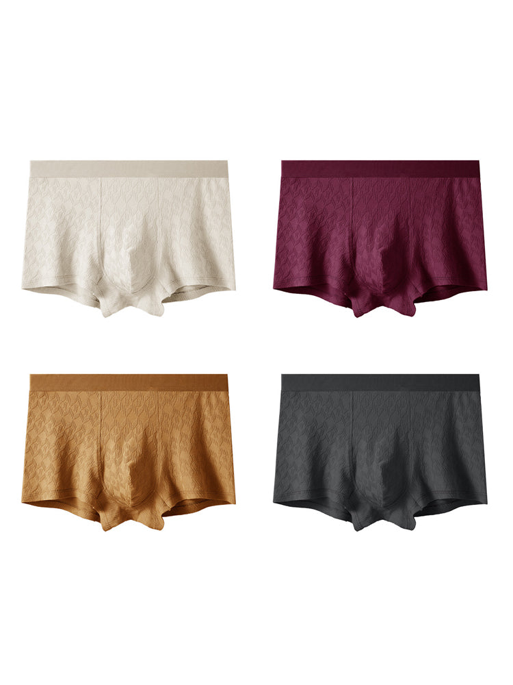 4 Pack Men's Antibacterial Cotton Jacquard Breathable Solid Color Trunks | dmunderwear detail image 14