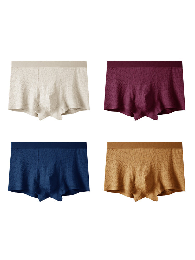 4 Pack Men's Antibacterial Cotton Jacquard Breathable Solid Color Trunks | dmunderwear detail image 2