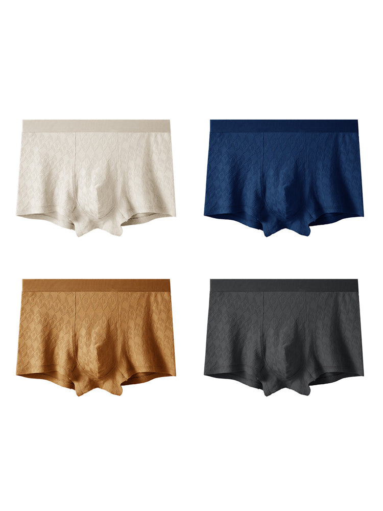 4 Pack Men's Antibacterial Cotton Jacquard Breathable Solid Color Trunks | dmunderwear detail image 20