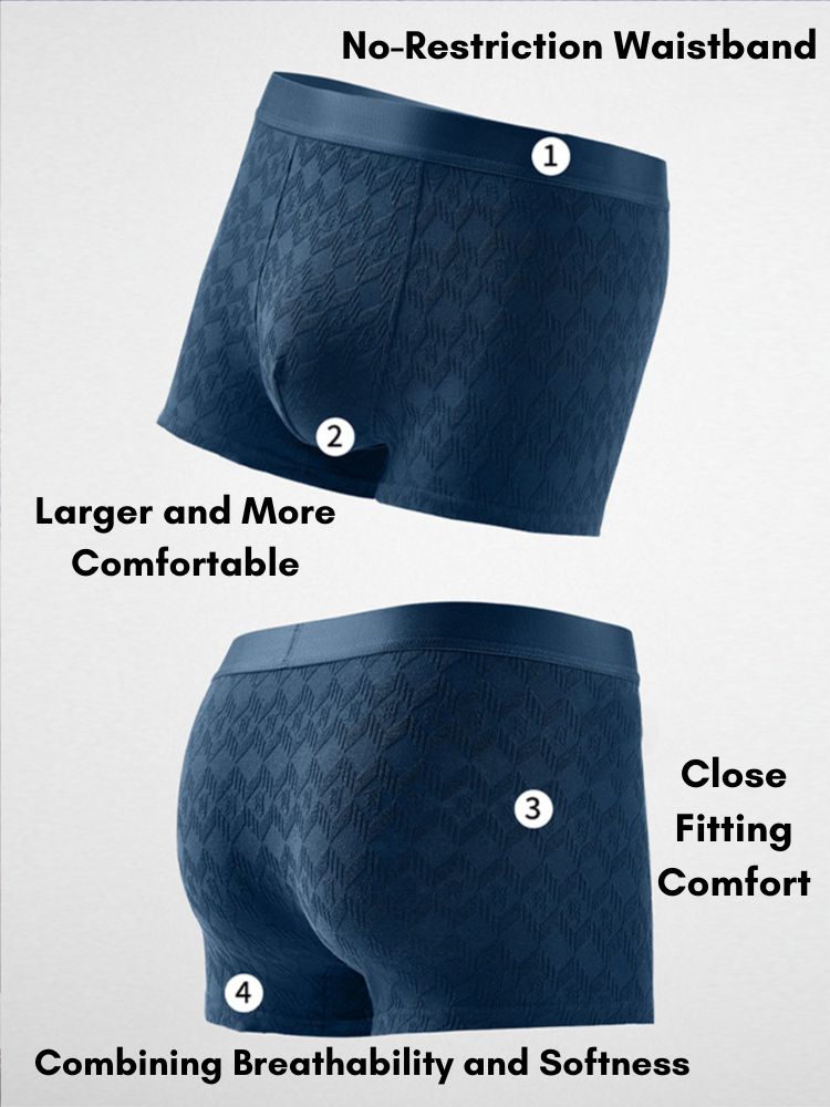 4 Pack Men's Antibacterial Cotton Jacquard Breathable Solid Color Trunks | dmunderwear detail image 6