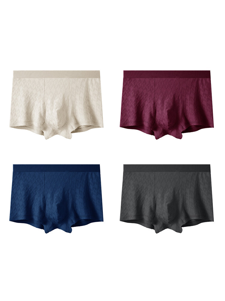 4 Pack Men's Antibacterial Cotton Jacquard Breathable Solid Color Trunks | dmunderwear detail image 8