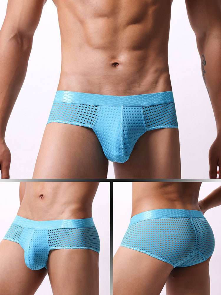 4 Pack Men's Breathable Mesh Solid Sheer & Sexy Wide Waistband Briefs | dmunderwear detail image 10