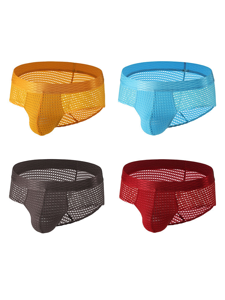 4 Pack Men's Breathable Mesh Solid Sheer & Sexy Wide Waistband Briefs | dmunderwear detail image 12