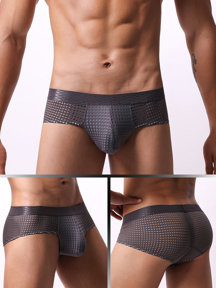 4 Pack Men's Breathable Mesh Solid Sheer & Sexy Wide Waistband Briefs | dmunderwear detail image 13