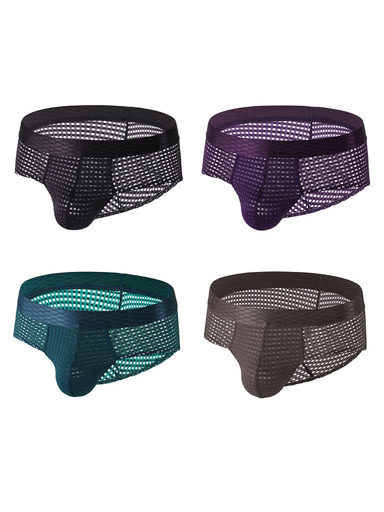 4 Pack Men's Breathable Mesh Solid Sheer & Sexy Wide Waistband Briefs | dmunderwear detail image 17