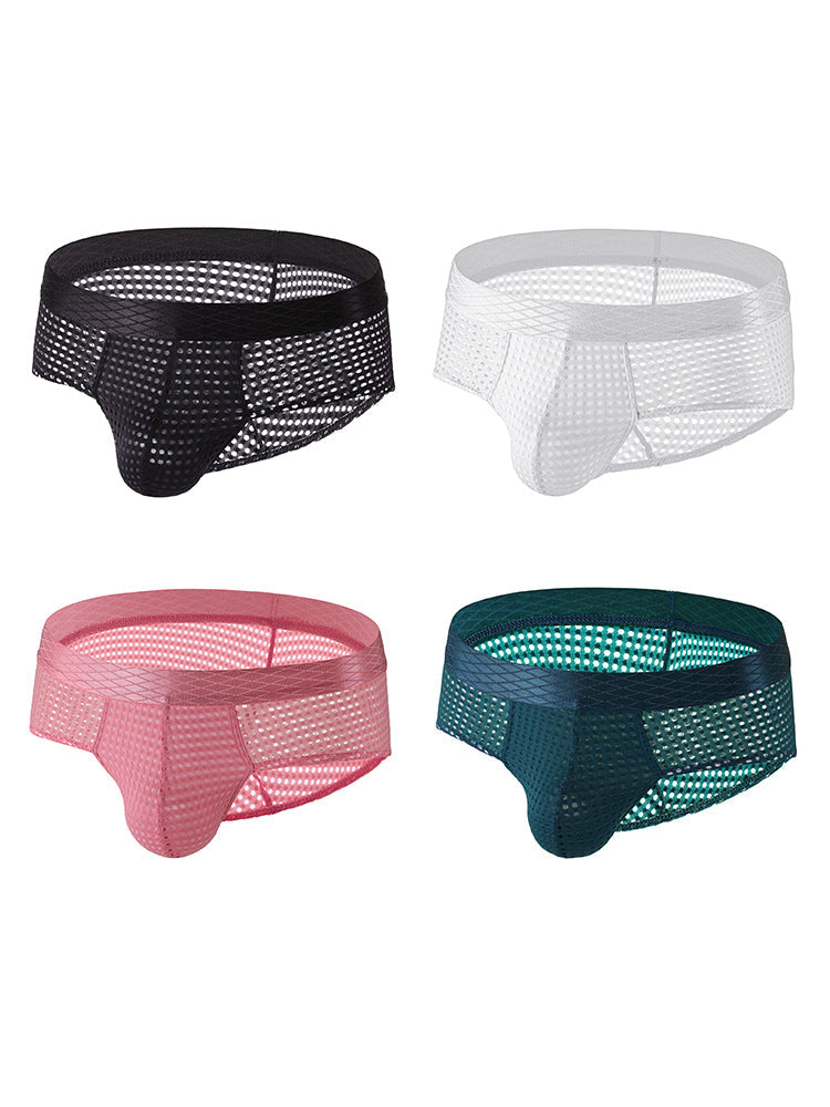 4 Pack Men's Breathable Mesh Solid Sheer & Sexy Wide Waistband Briefs | dmunderwear detail image 2