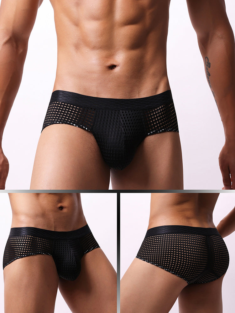 4 Pack Men's Breathable Mesh Solid Sheer & Sexy Wide Waistband Briefs | dmunderwear detail image 20