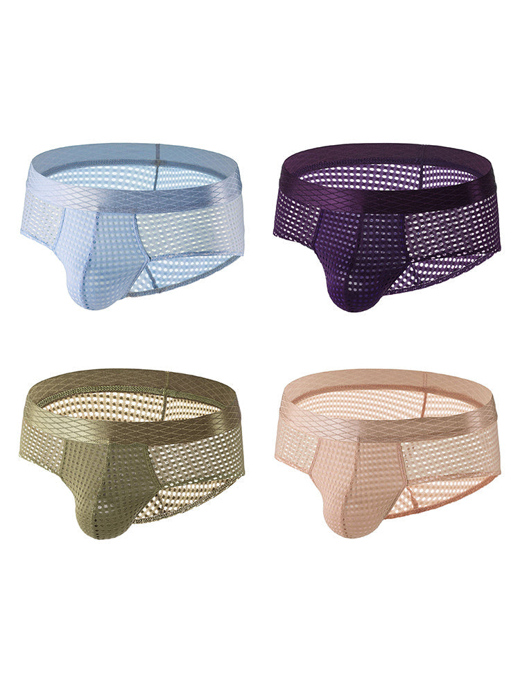 4 Pack Men's Breathable Mesh Solid Sheer & Sexy Wide Waistband Briefs | dmunderwear detail image 7