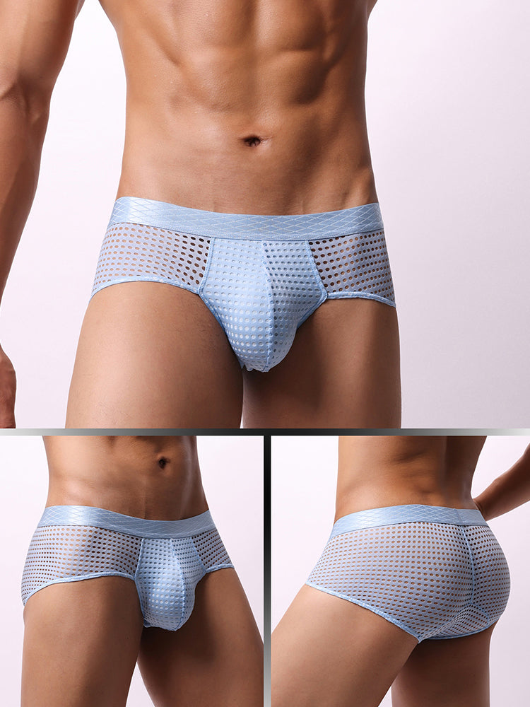 4 Pack Men's Breathable Mesh Solid Sheer & Sexy Wide Waistband Briefs | dmunderwear detail image 8