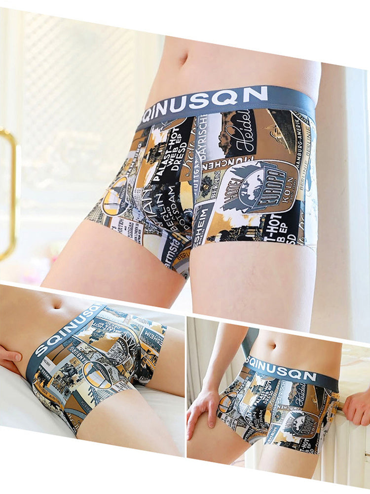 4 Pack Men's Breathable Printed Comfy Waistband Stretch Trunks | dmunderwear detail image 11