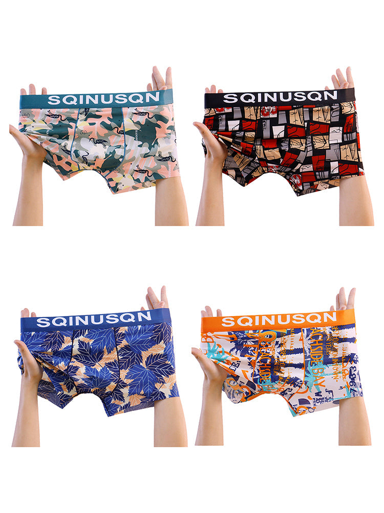 4 Pack Men's Breathable Printed Comfy Waistband Stretch Trunks | dmunderwear detail image 2