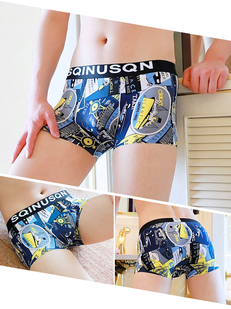4 Pack Men's Breathable Printed Comfy Waistband Stretch Trunks | dmunderwear detail image 8