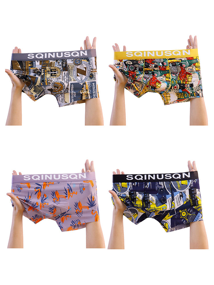 4 Pack Men's Breathable Printed Comfy Waistband Stretch Trunks | dmunderwear detail image 9