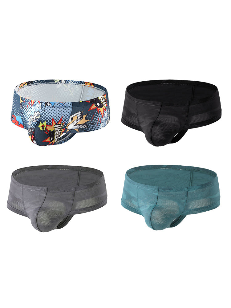 4 Pack Men's Breathable & Quick-Dry Printed U-Pouch Mesh T-Back Trunks | dmunderwear detail image 12