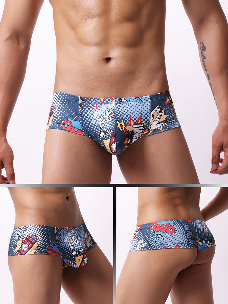 4 Pack Men's Breathable & Quick-Dry Printed U-Pouch Mesh T-Back Trunks | dmunderwear detail image 15