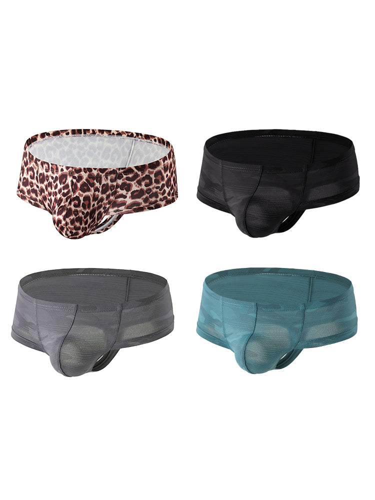 4 Pack Men's Breathable & Quick-Dry Printed U-Pouch Mesh T-Back Trunks | dmunderwear detail image 17