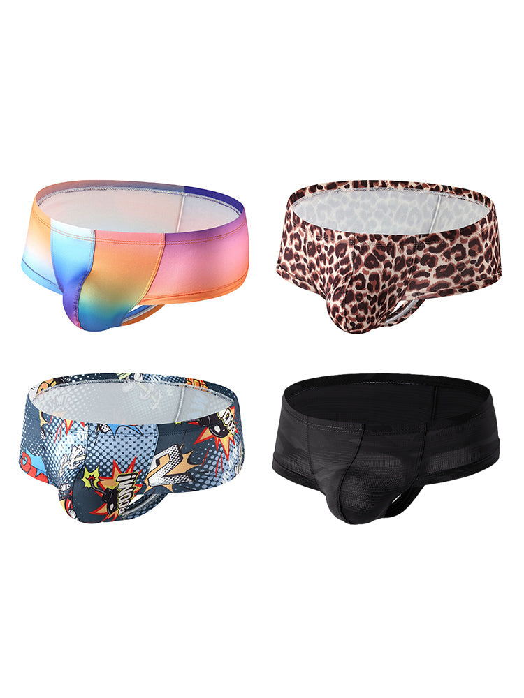4 Pack Men's Breathable & Quick-Dry Printed U-Pouch Mesh T-Back Trunks | dmunderwear detail image 2