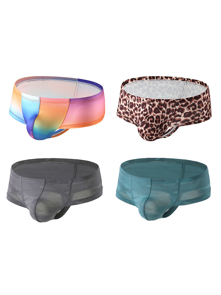 4 Pack Men's Breathable & Quick-Dry Printed U-Pouch Mesh T-Back Trunks | dmunderwear detail image 7