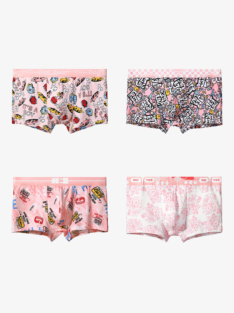 4 Pack Men's Cartoon Cotton Anti-Bacterial Boxer Briefs | dmunderwear detail image 2
