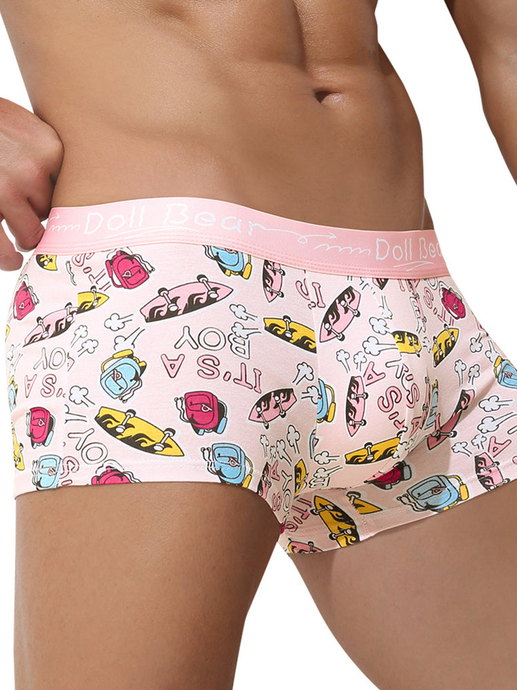 4 Pack Men's Cartoon Cotton Anti-Bacterial Boxer Briefs | dmunderwear detail image 4