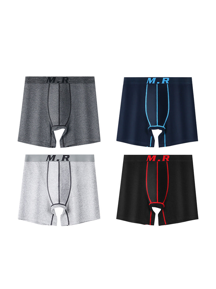 4 Pack Men's Comfortable Cotton Anti-Chafing High Elasticity Sports Boxer Briefs | dmunderwear detail image 2