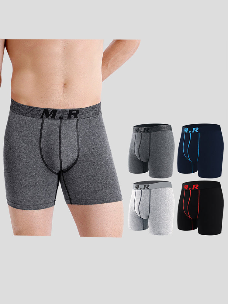 4 Pack Men's Comfortable Cotton Anti-Chafing High Elasticity Sports Boxer Briefs | dmunderwear detail image 3