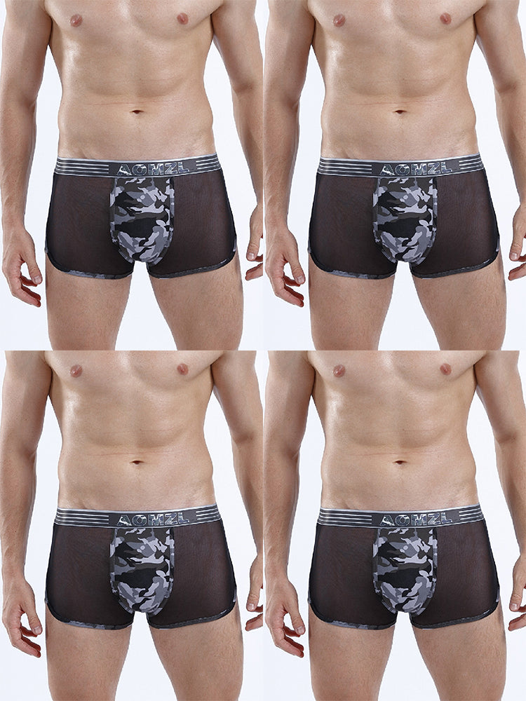 4-pack Men's Cotton Seamless Mesh Breathable Boxer Briefs | dmunderwear detail image 12