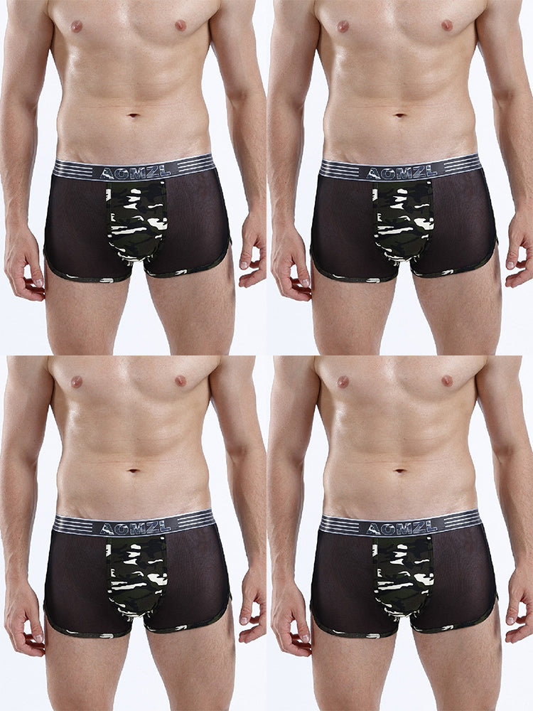 4-pack Men's Cotton Seamless Mesh Breathable Boxer Briefs | dmunderwear detail image 16