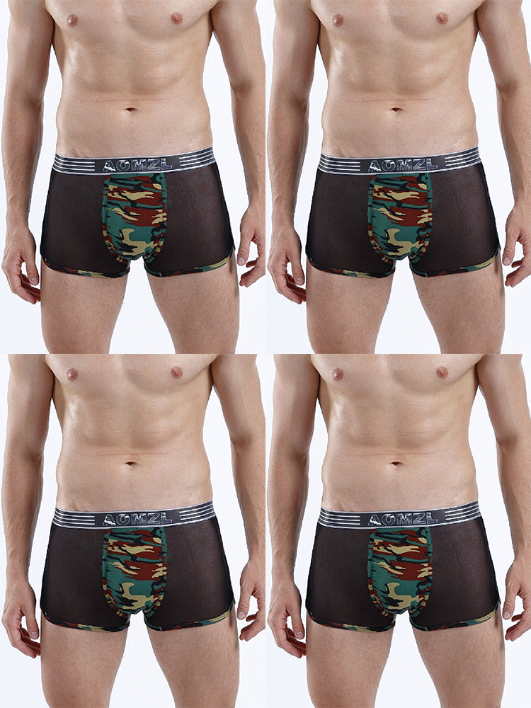 4-pack Men's Cotton Seamless Mesh Breathable Boxer Briefs | dmunderwear detail image 17