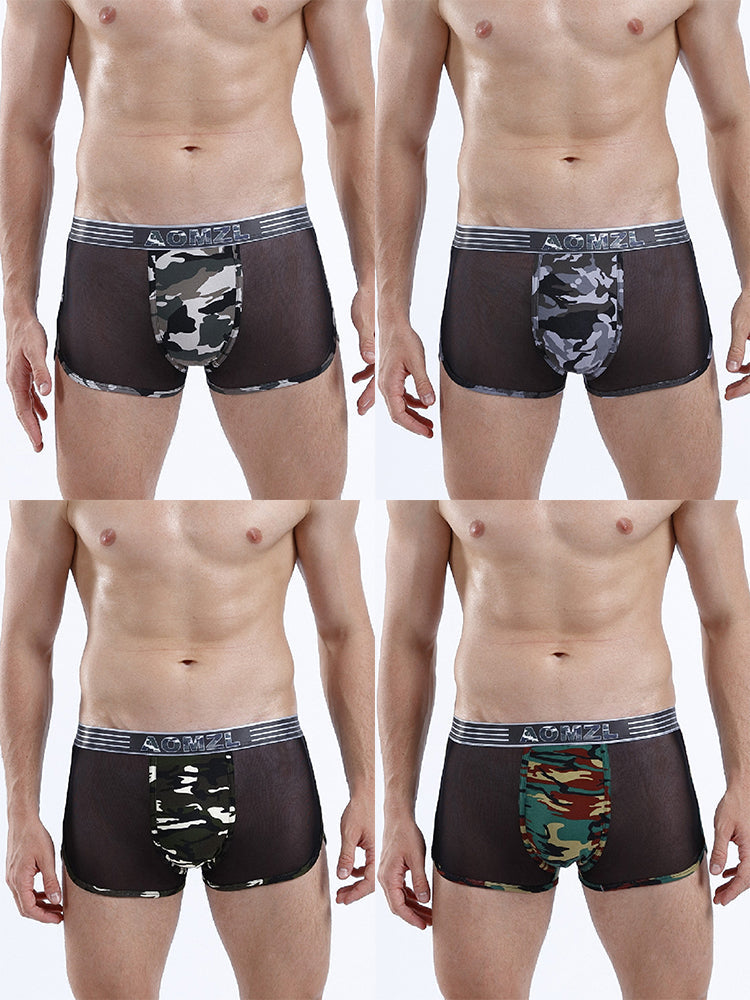 4-pack Men's Cotton Seamless Mesh Breathable Boxer Briefs | dmunderwear detail image 2