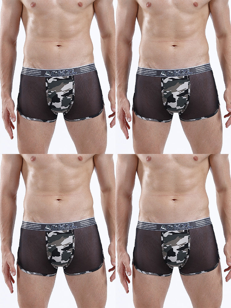 4-pack Men's Cotton Seamless Mesh Breathable Boxer Briefs | dmunderwear detail image 7