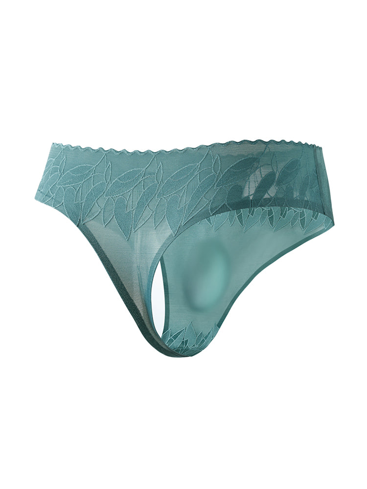 4 Pack Men's High-Stretch & Low-Rise Lace Trim Large Pouch Thongs | dmunderwear