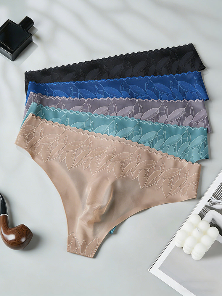 4 Pack Men's High-Stretch & Low-Rise Lace Trim Large Pouch Thongs | dmunderwear detail image 17